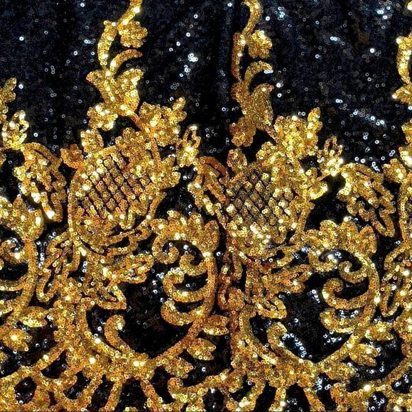 Black & Gold Sequin Formal Dress LARGE - Picture 11 of 16